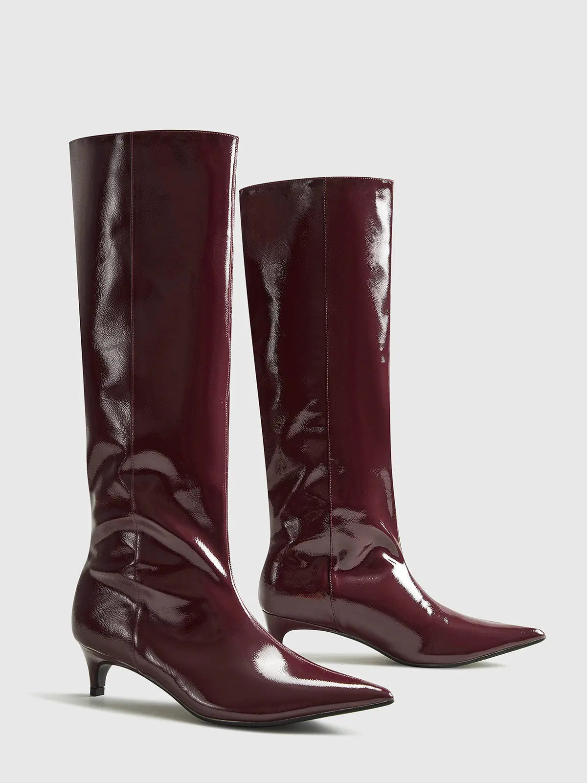 Glossy Knee-High Boots with Kitten Heel - Sophisticated and Sleek
