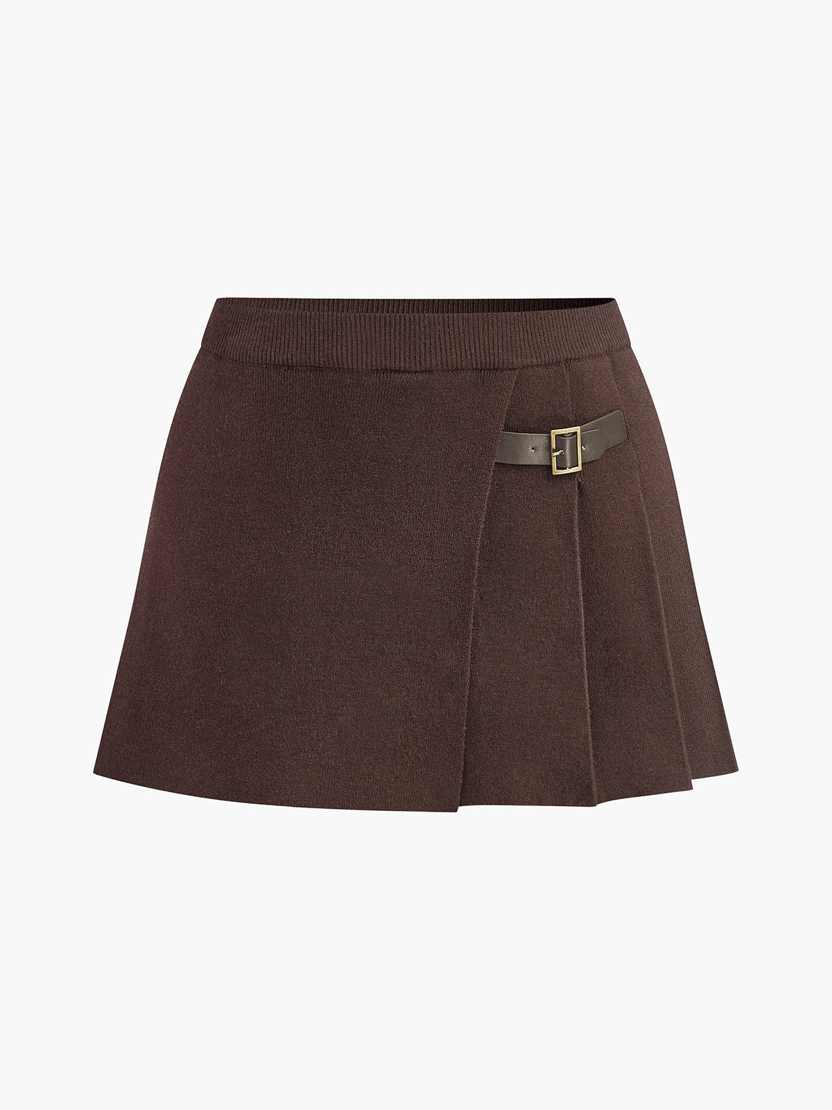 Noa | Pleated Knit Look Mini Skirt with Decorative Buckle