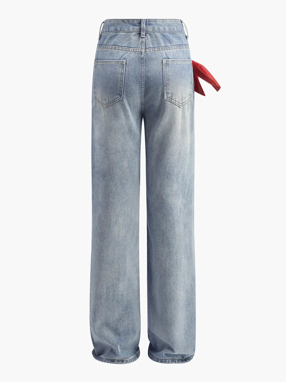 Wide-Leg Jeans with Red Side Ribbon Detail