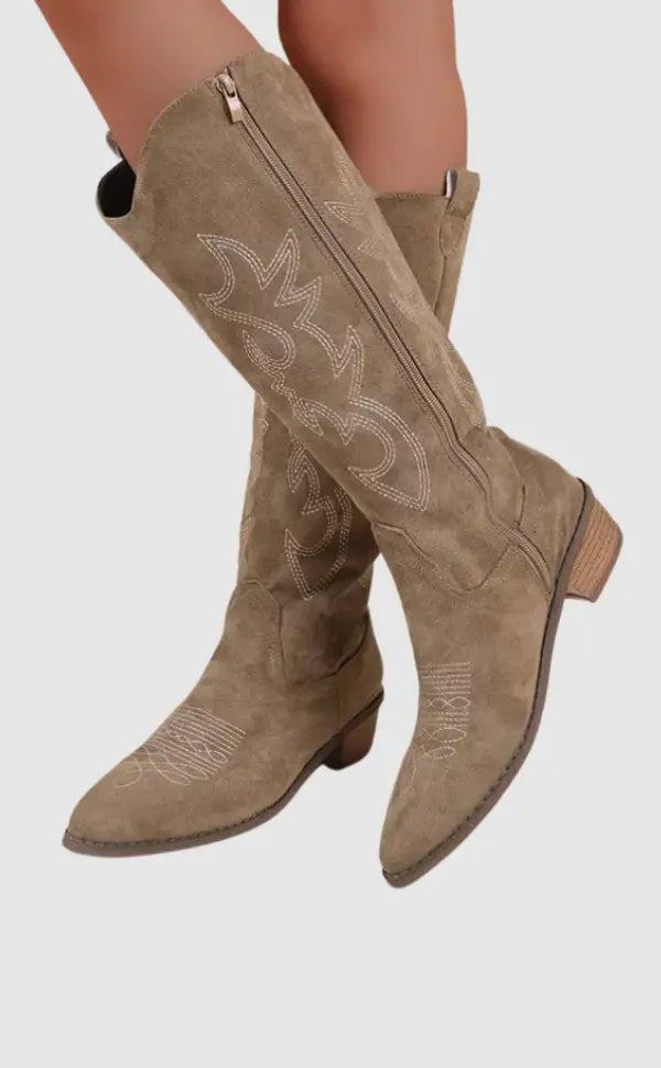 Suede Western Cowboy Boots with Embroidery - Timeless and Trendy