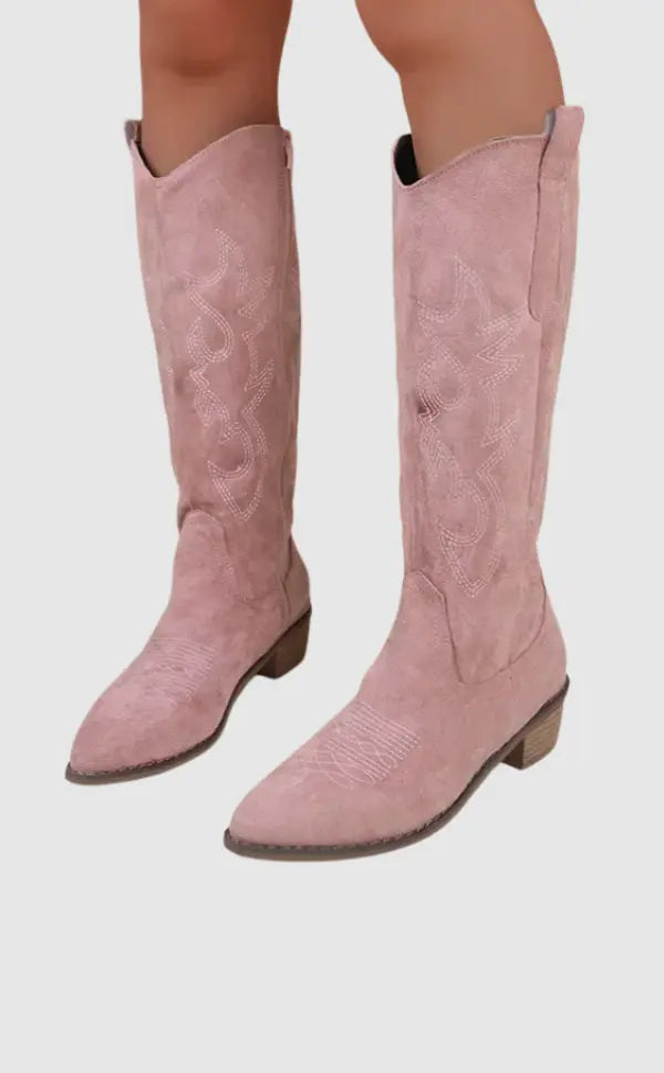 Suede Western Cowboy Boots with Embroidery - Timeless and Trendy