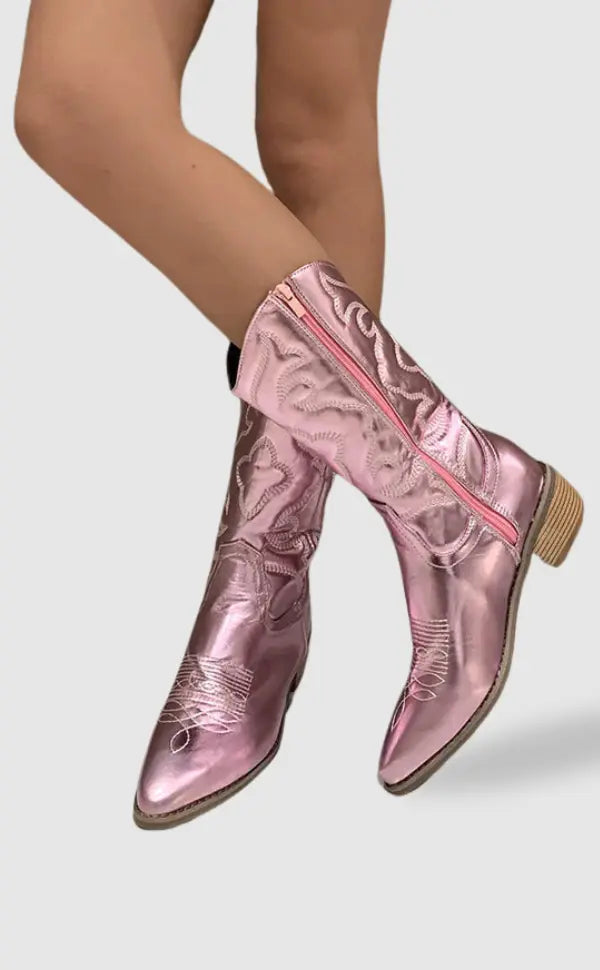 Metallic Western Ankle Boots - Bold and Trendy