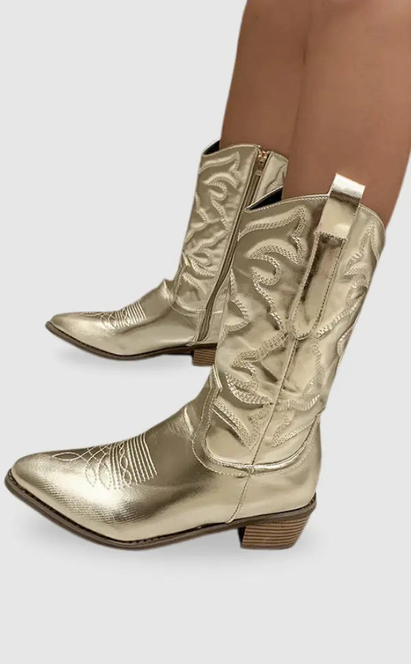 Metallic Western Ankle Boots - Bold and Trendy