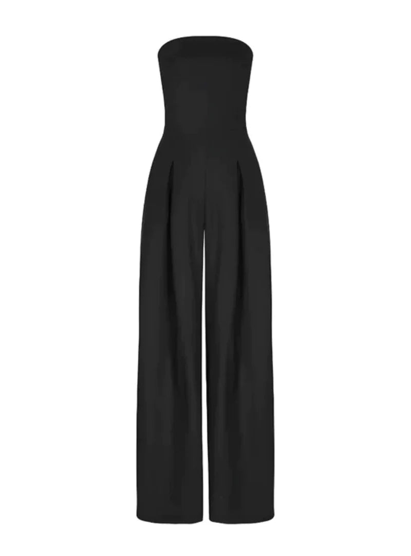 Elegant Strapless Wide Leg Jumpsuit for Women – Navy Blue, Black & Beige