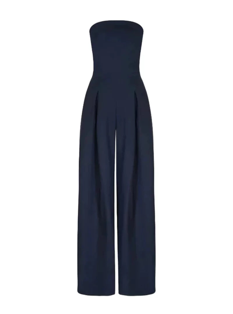 Elegant Strapless Wide Leg Jumpsuit for Women – Navy Blue, Black & Beige