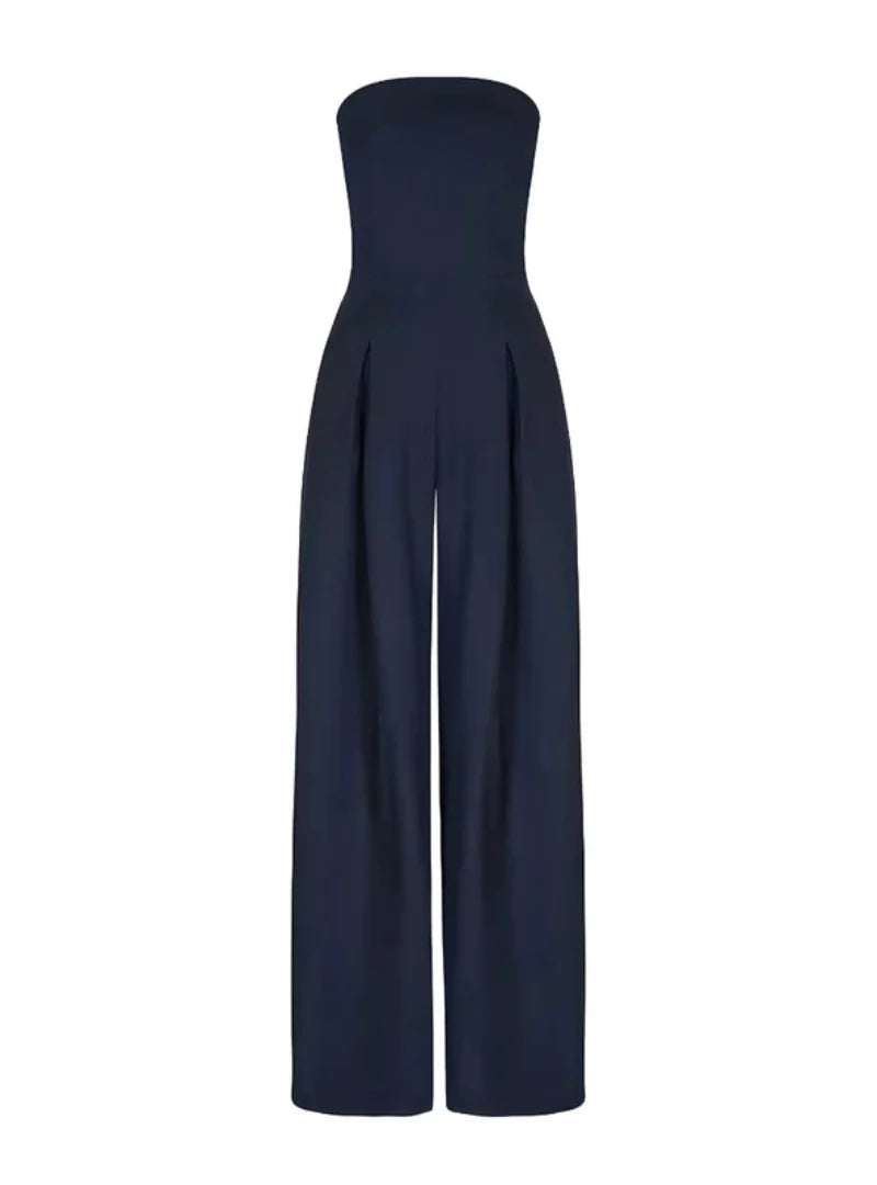 Elegant Strapless Wide Leg Jumpsuit for Women – Navy Blue, Black & Beige