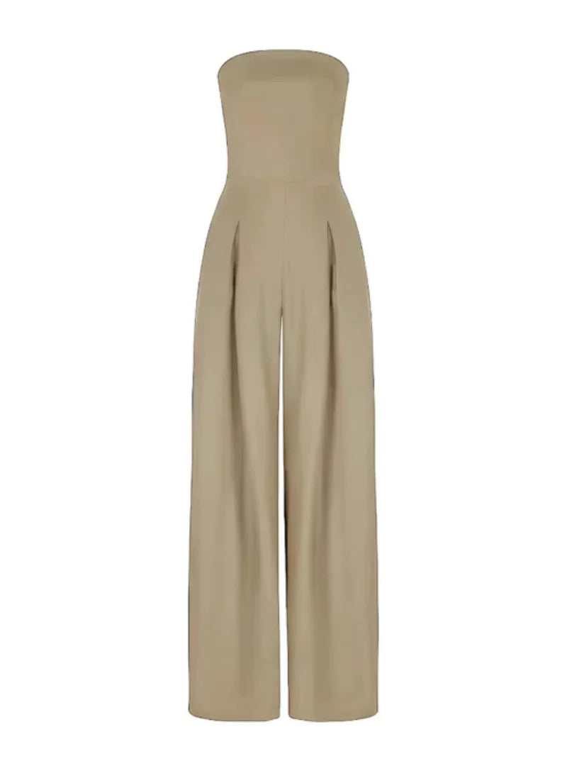 Elegant Strapless Wide Leg Jumpsuit for Women – Navy Blue, Black & Beige