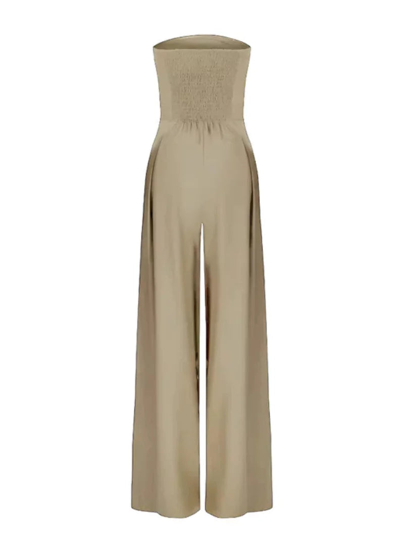 Elegant Strapless Wide Leg Jumpsuit for Women – Navy Blue, Black & Beige