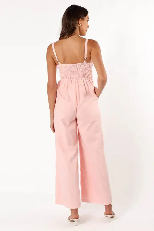Wide-Leg Jumpsuit with Smocked Bodice