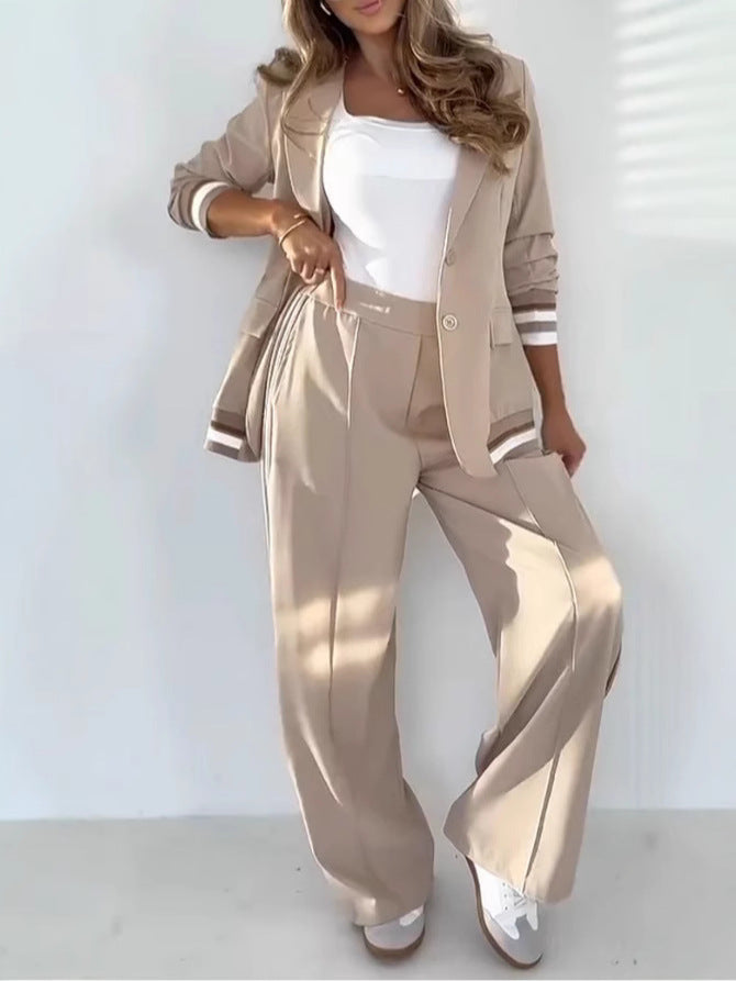 Women’s Two Piece Set – Elegant Blazer & Wide Leg Trouser Co-Ord
