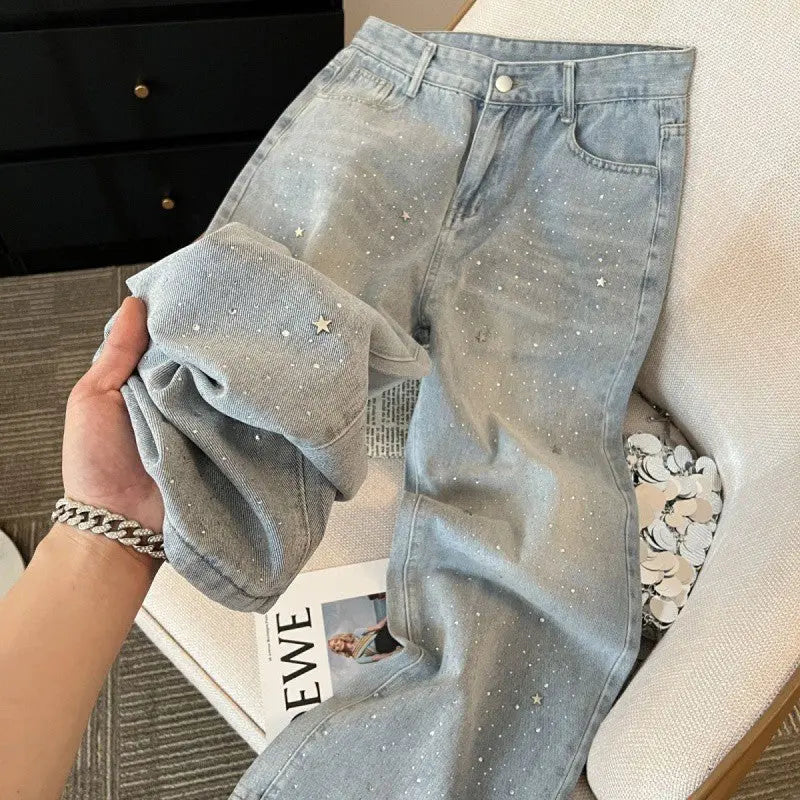 High-Waisted Embellished Denim Jeans - Trendy and Chic