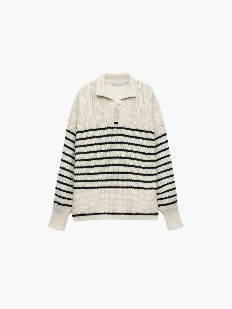 Classic Striped Knit Polo Sweater