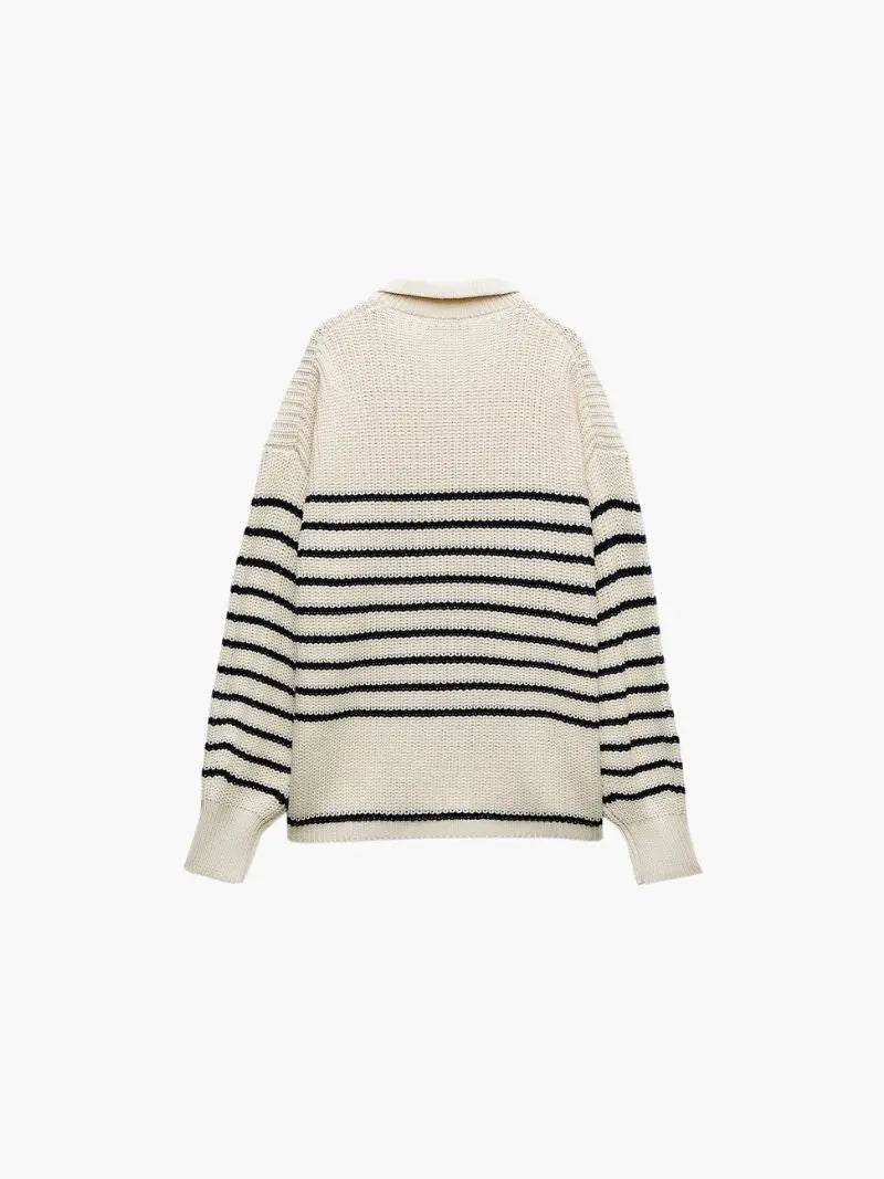 Classic Striped Knit Polo Sweater