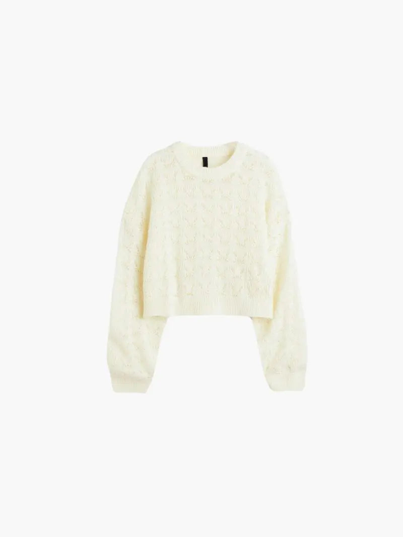 Cropped Pointelle Knit Sweater