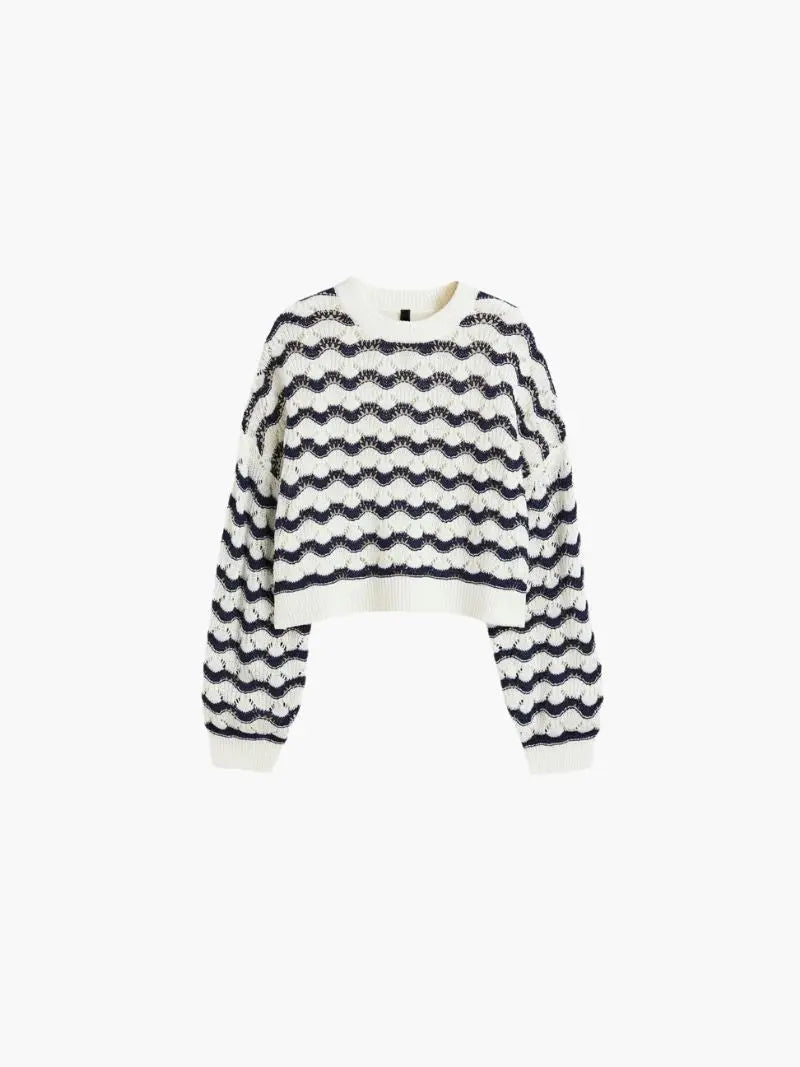 Cropped Pointelle Knit Sweater