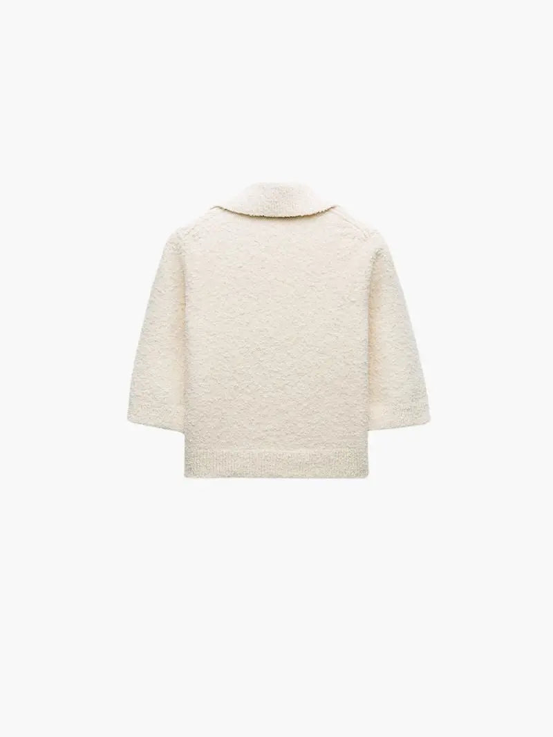 Textured Knit Polo Sweater