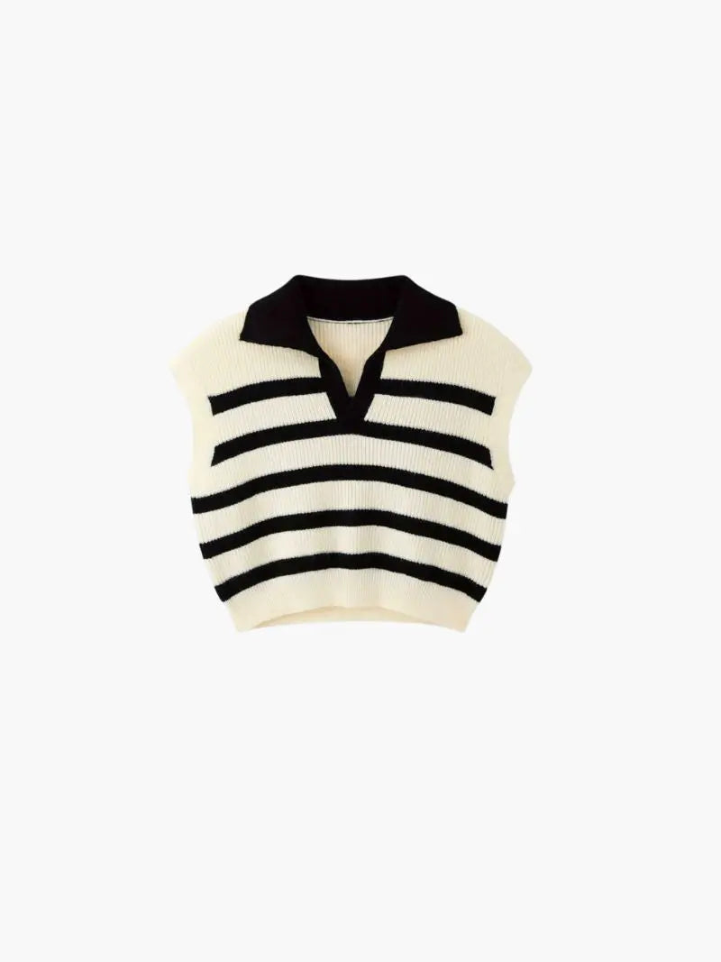 Striped Collared Knit Vest
