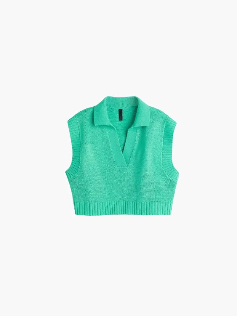 Classic Knit Sleeveless Vest with Collar