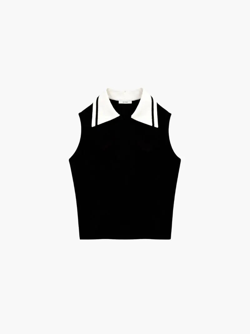 Contrast-Collar Sleeveless Top