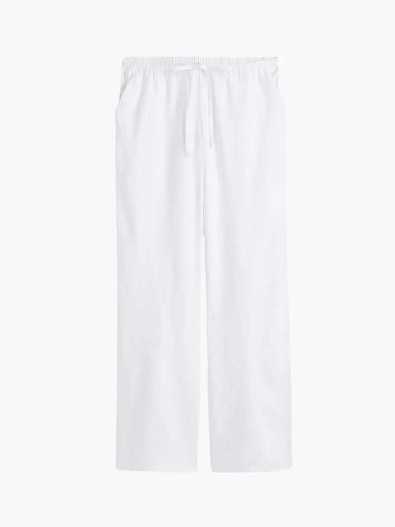 Relaxed Fit White Linen Drawstring Pants