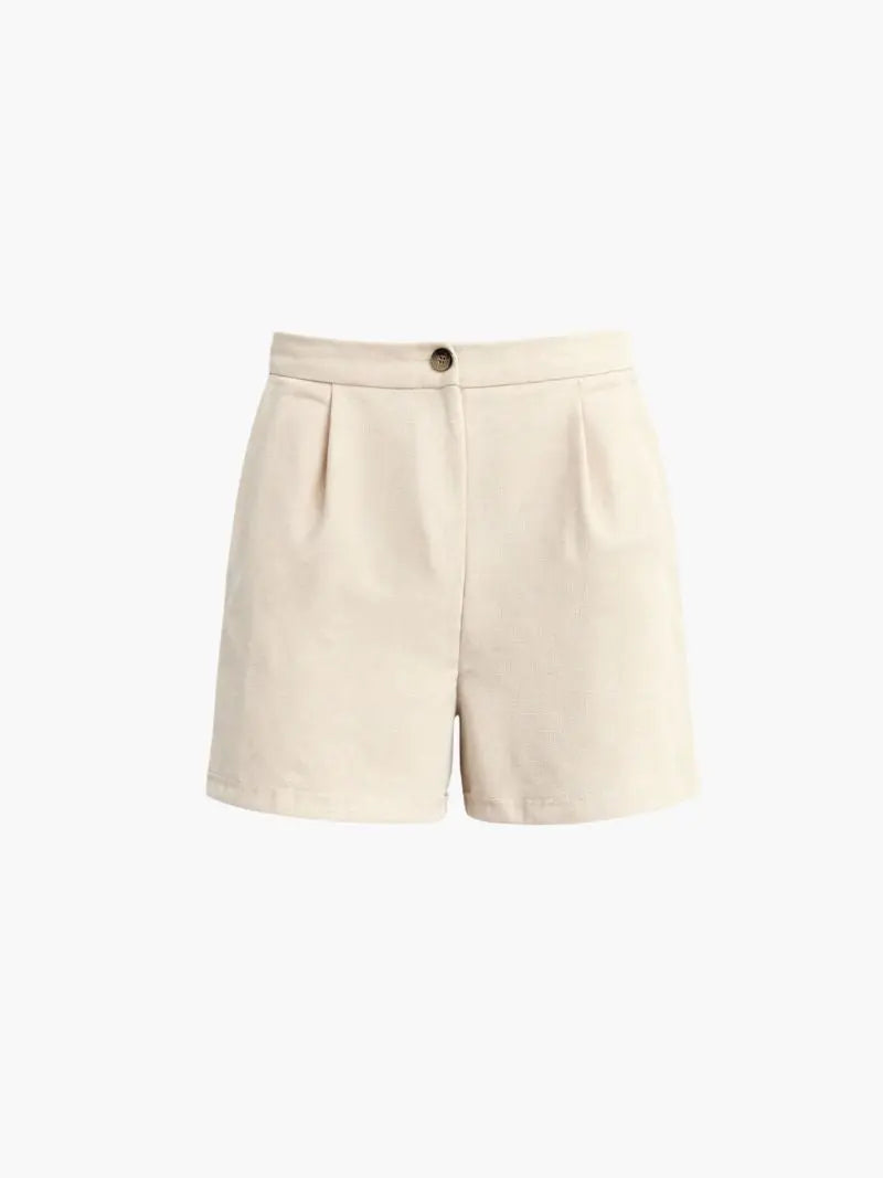 Classic Linen-Blend High-Waisted Shorts in Beige
