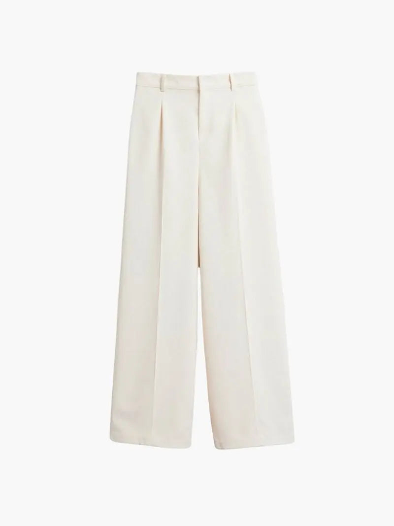 Wide-Leg Pleated Trousers in Off-White