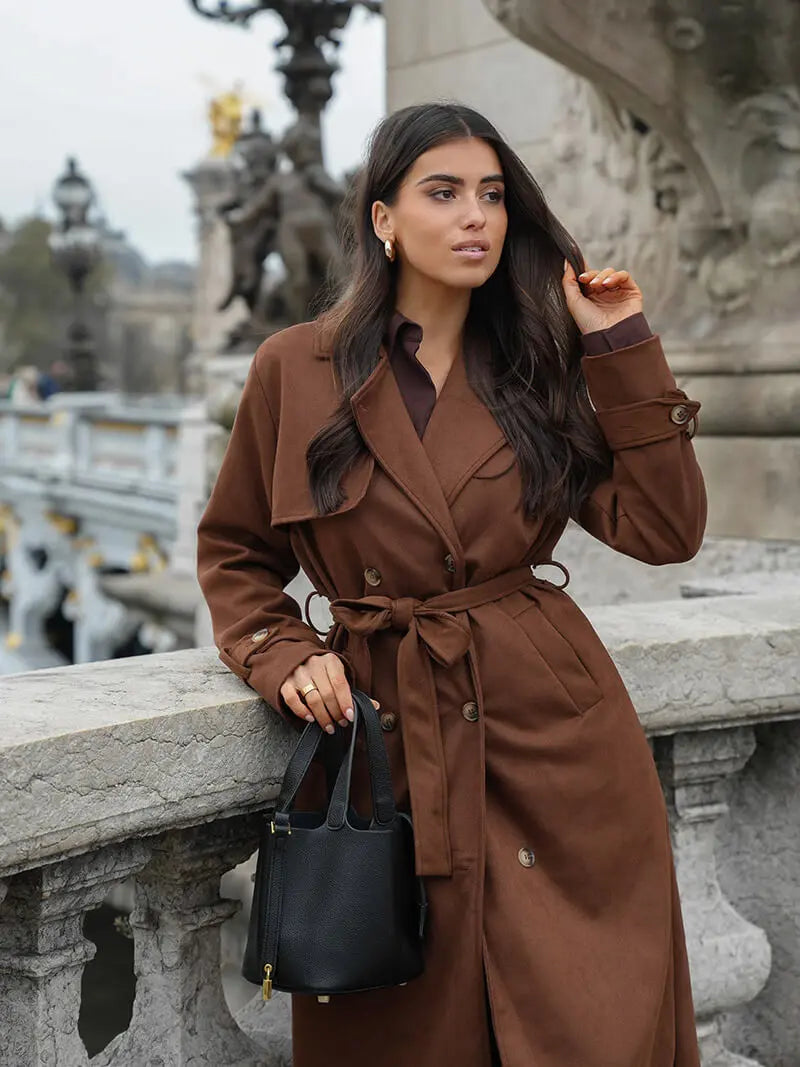 Elegant Faux Suede Trench Coat