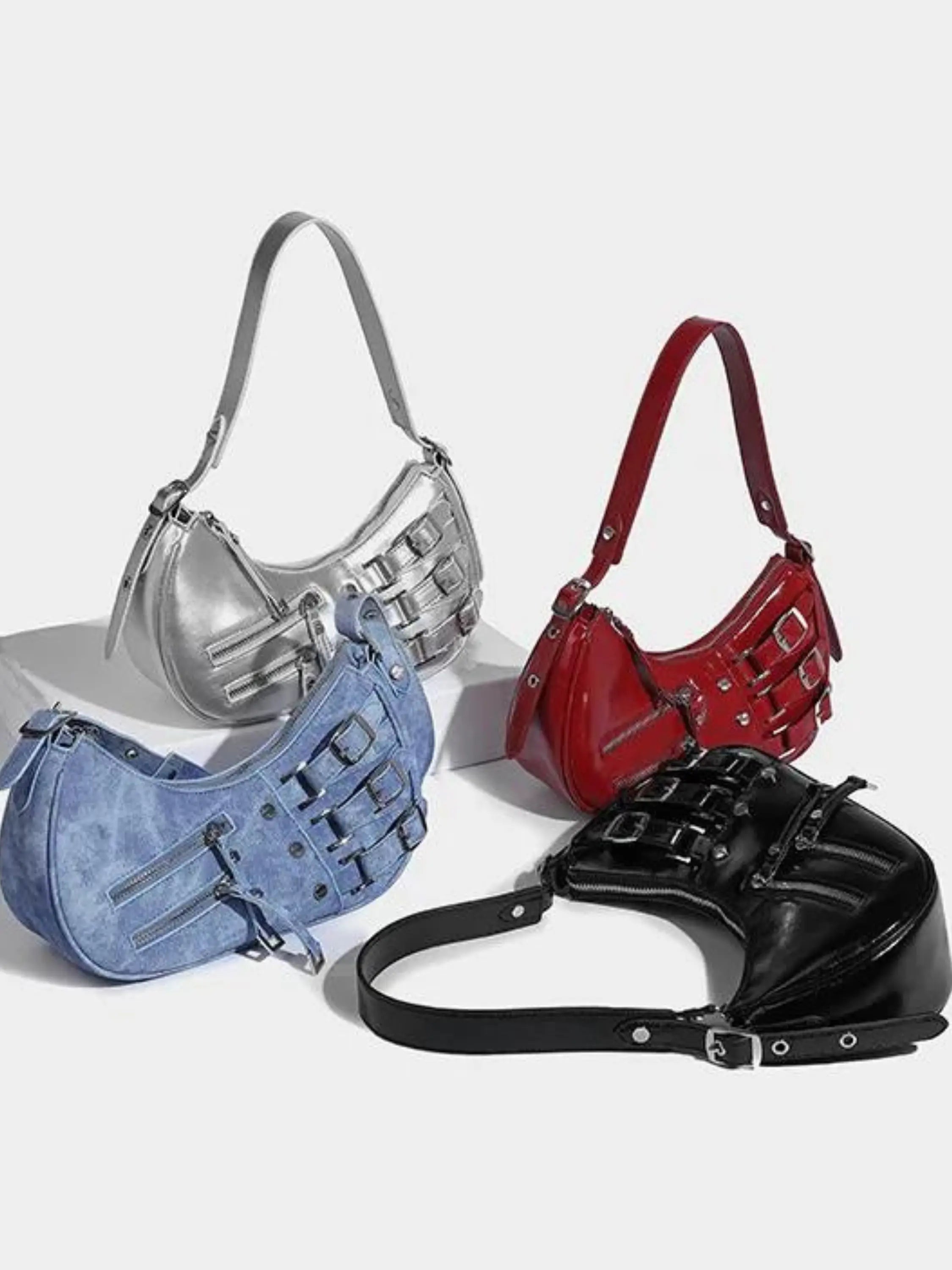 Trendy Shoulder Bag - with Buckle Straps