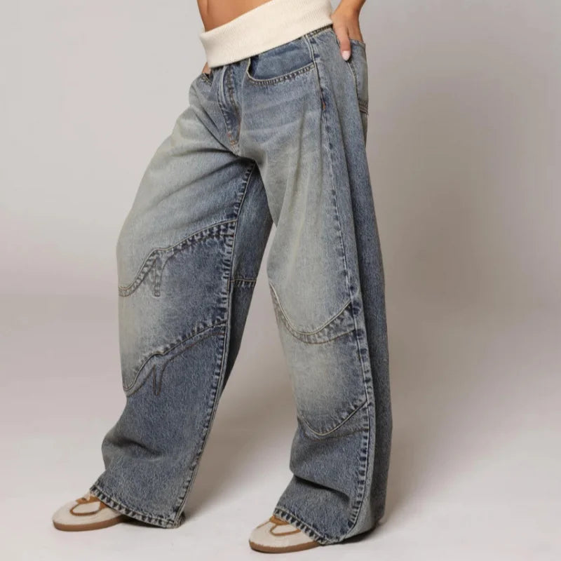 Women’s Baggy Wide Leg Jeans – Low Rise Y2K Denim Pants