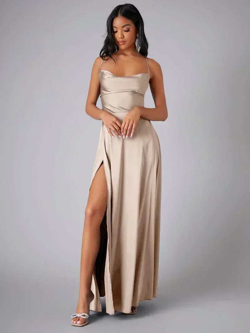 Champagne Satin Slip Maxi Dress