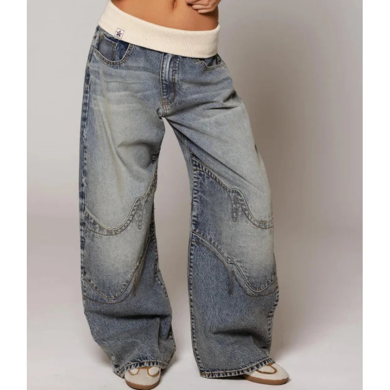Women’s Baggy Wide Leg Jeans – Low Rise Y2K Denim Pants