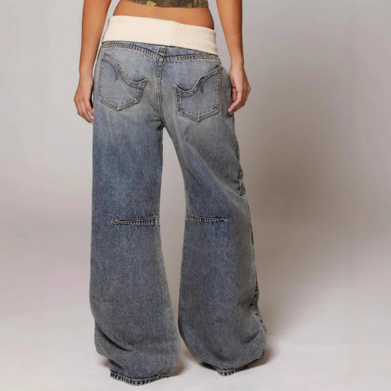 Women’s Baggy Wide Leg Jeans – Low Rise Y2K Denim Pants