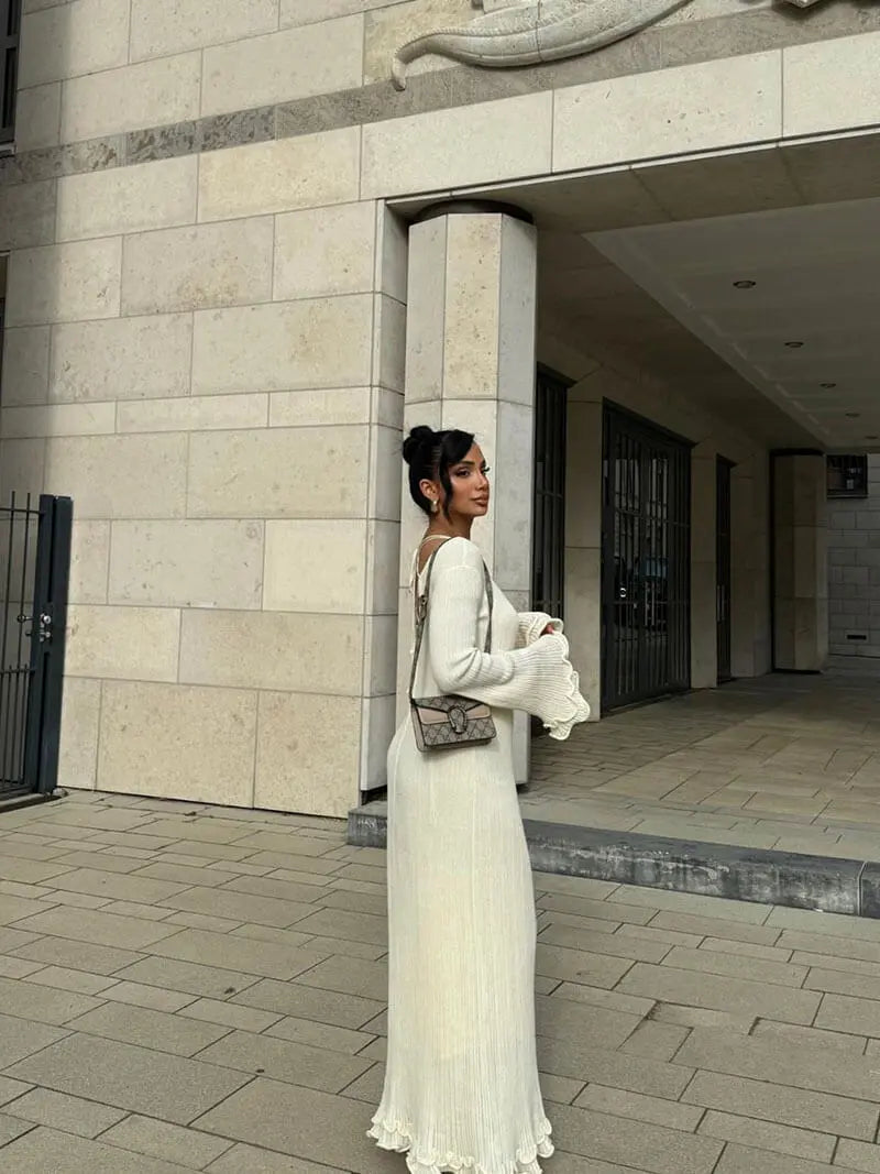 Ruffle Sleeve Ribbed Maxi Dress