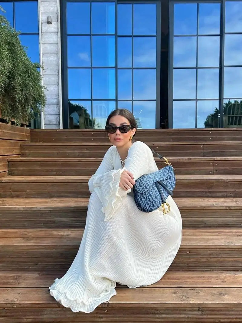 Ruffle Sleeve Ribbed Maxi Dress