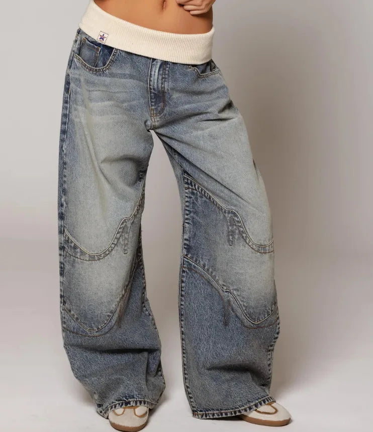 Women’s Baggy Wide Leg Jeans – Low Rise Y2K Denim Pants
