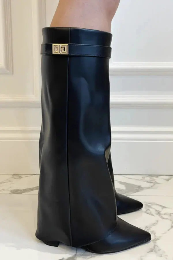 Black and Taupe Wide-Leg Boots - Chic and Contemporary
