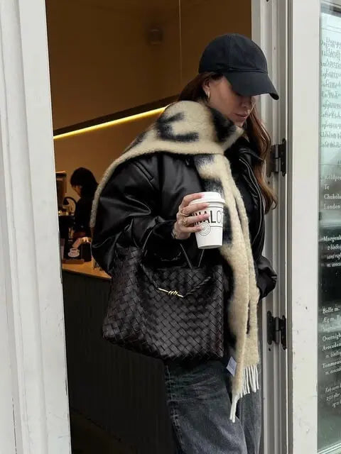 Black Woven Mini Tote Bag with Gold Accent