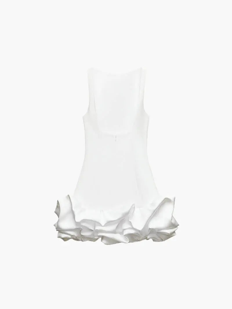 Elegant Sleeveless Mini Dress with Dramatic Ruffled Hem