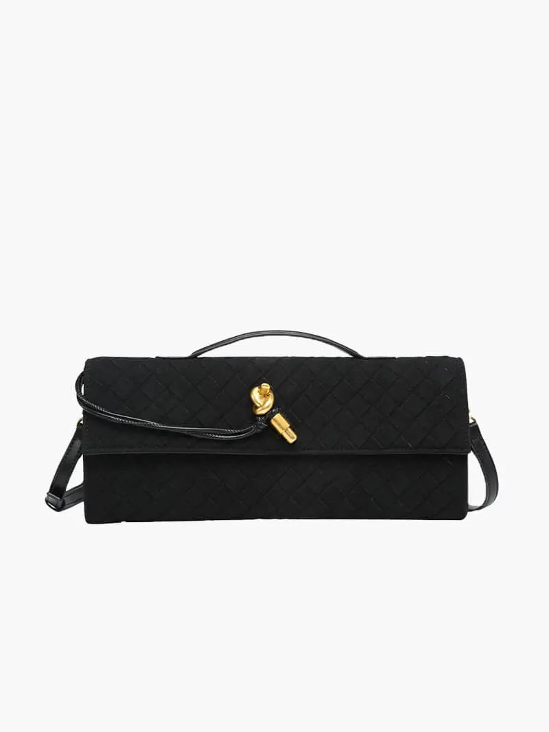 Woven Suede Envelope Bag with Gold Accent – Chic and Refined
