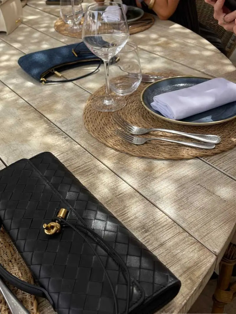 Black Woven Leather Shoulder Bag