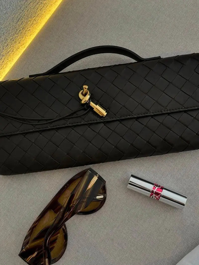 Black Woven Leather Shoulder Bag