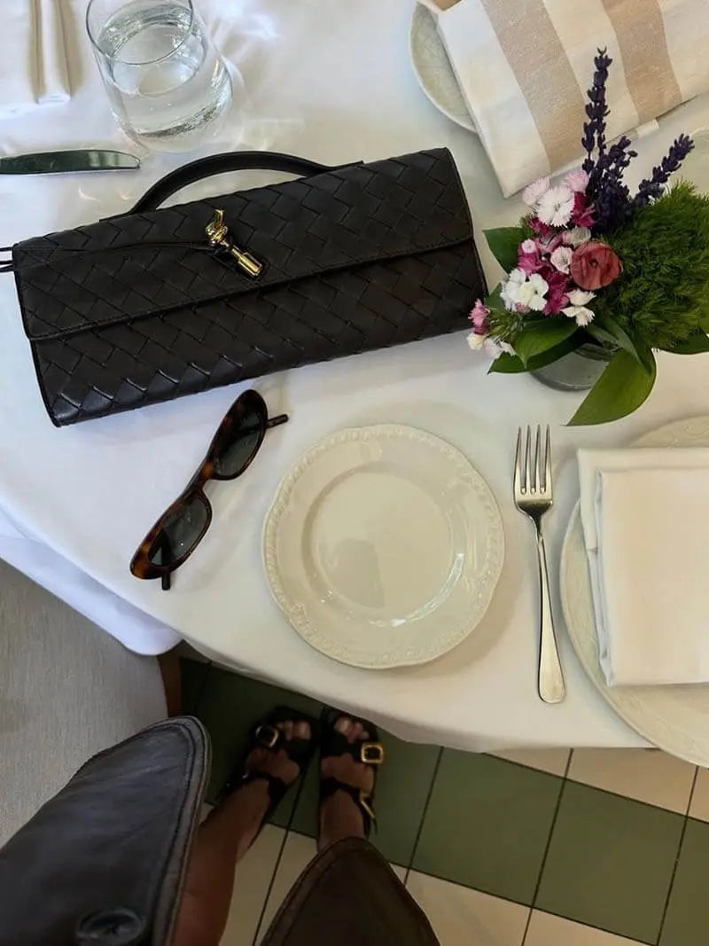 Black Woven Leather Shoulder Bag