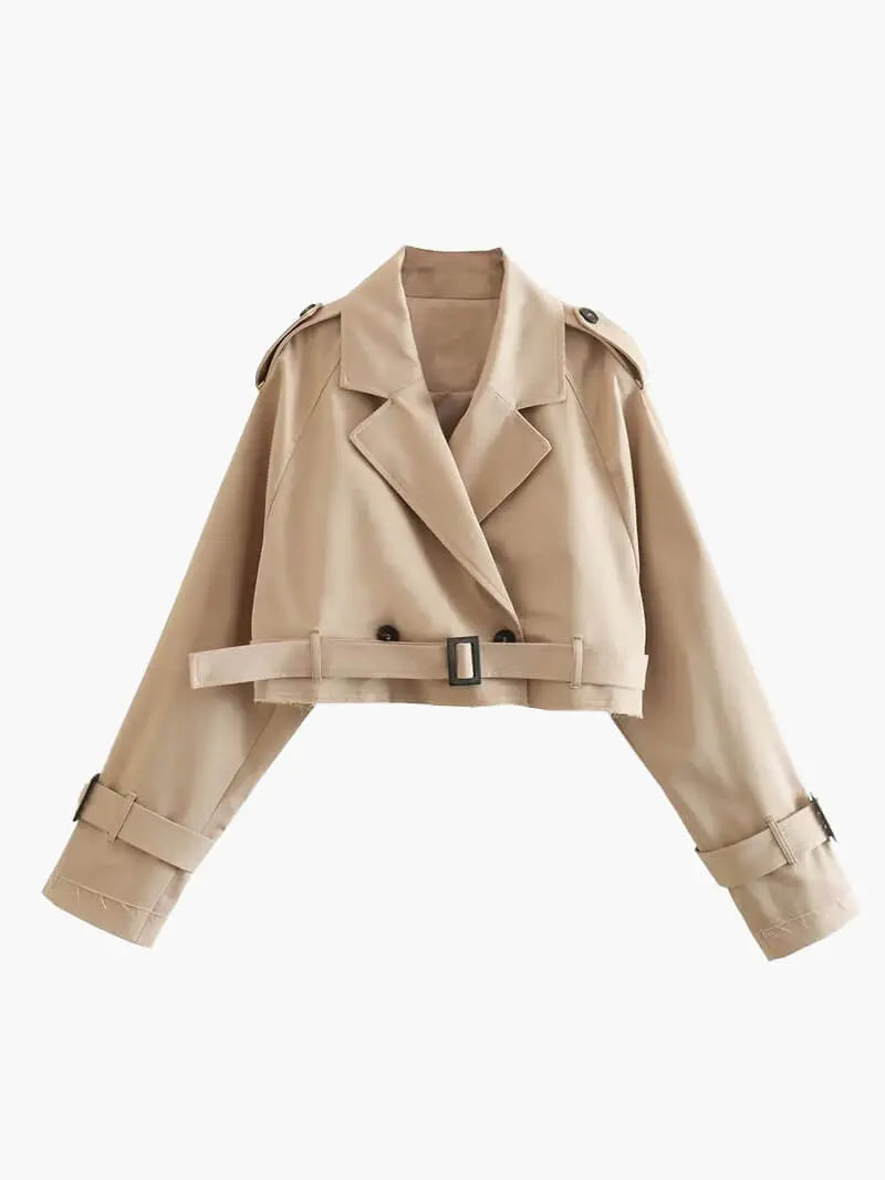 Modern Cropped Trench Coat in Beige