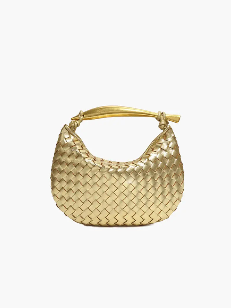 Woven Faux Leather Handbag with Gold Accent – Bold and Luxurious
