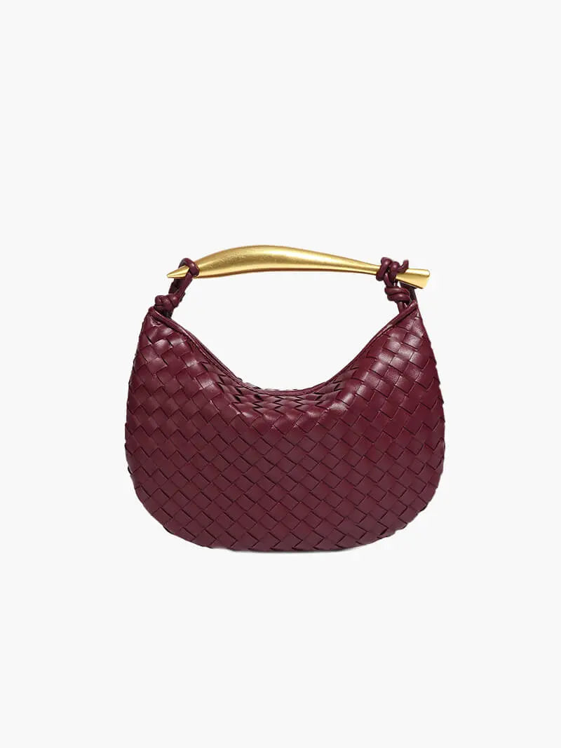 Woven Faux Leather Handbag with Gold Accent – Bold and Luxurious