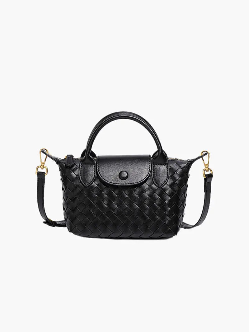 Compact Woven Faux Leather Handbag – Versatile Elegance