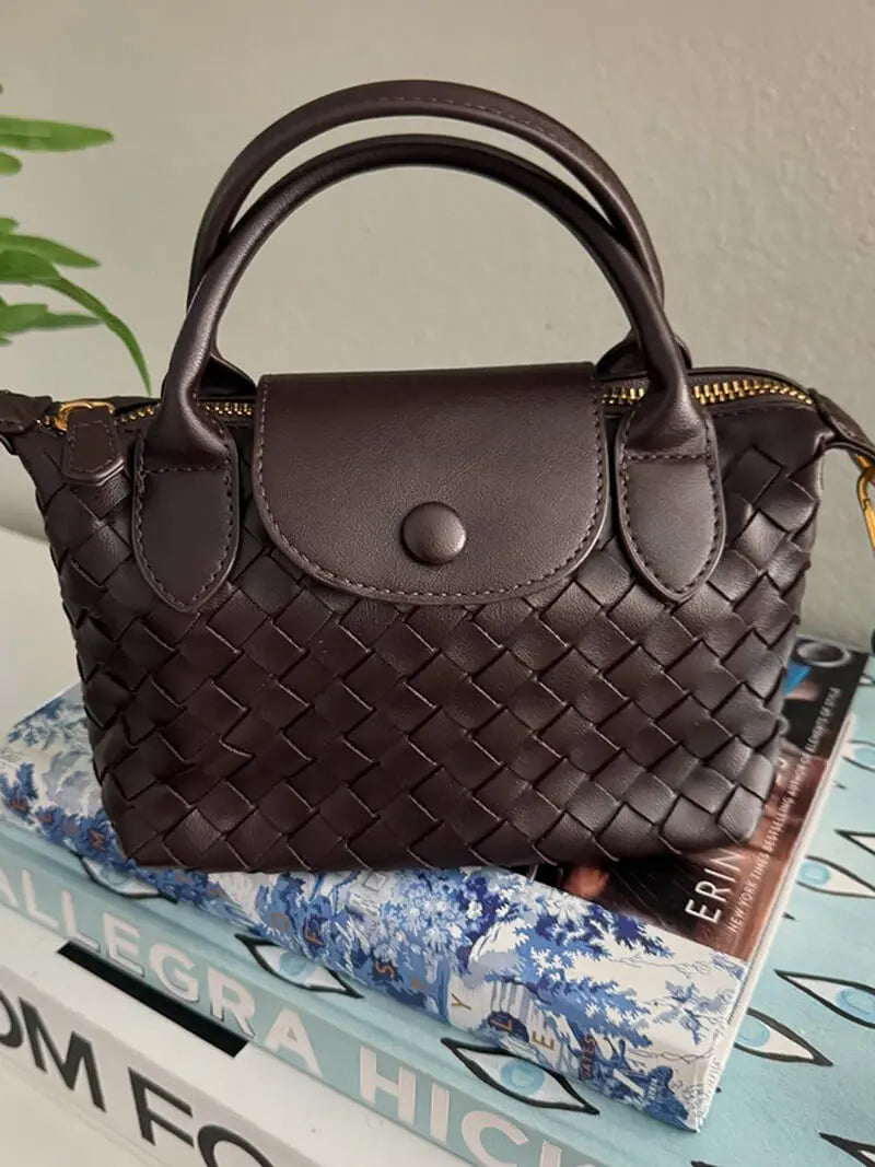 Compact Woven Faux Leather Handbag – Versatile Elegance