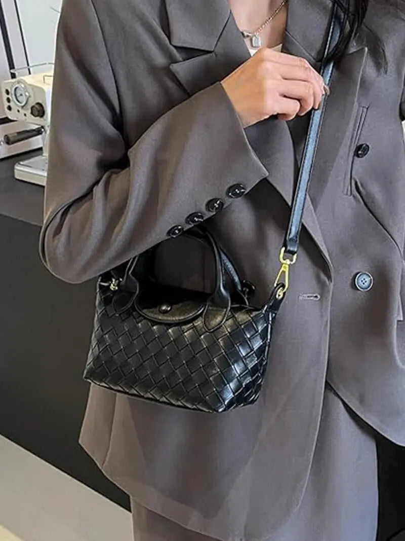 Compact Woven Faux Leather Handbag – Versatile Elegance