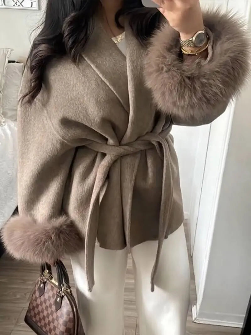 Elegant Coat with Faux Fur Cuffs