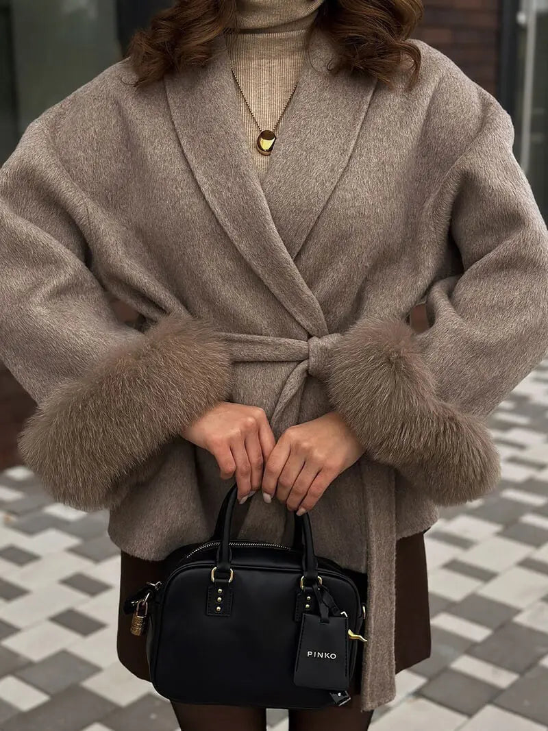 Elegant Coat with Faux Fur Cuffs